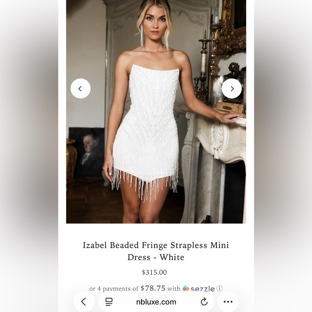 Beaded Fringe Strapless Mini Dress - White